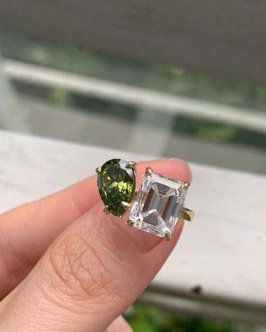 Pear and Emerald duo ring