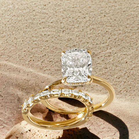 anello con diamante coltivato in laboratorio con taglio smeraldo